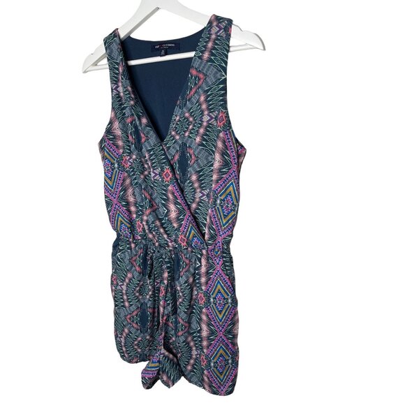 One Clothing Women’s Small Boho Romper Blue Pink Aztec Print Sleeveless Summer - Picture 1 of 9